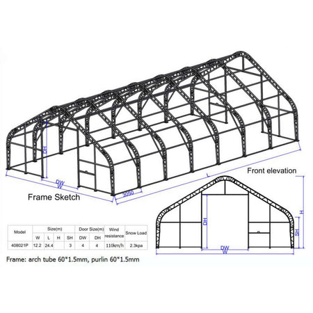 12m Széles Dupla Vasazatú Raktársátor/ Ponyva csarnok